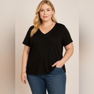 Rachel Zoe Black V-Neck Short Sleeve Top size 2X NWT